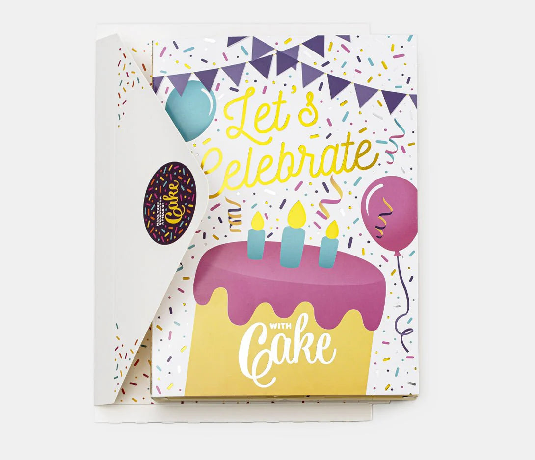 Let's Celebrate gold greeting card detail close-up by Lupitas Gift And Party Supplies