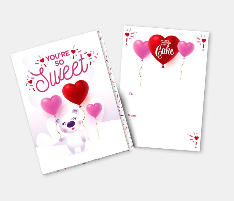 You're So Sweet greeting card with bear and heart balloon by Lupitas Gift And Party Supplies