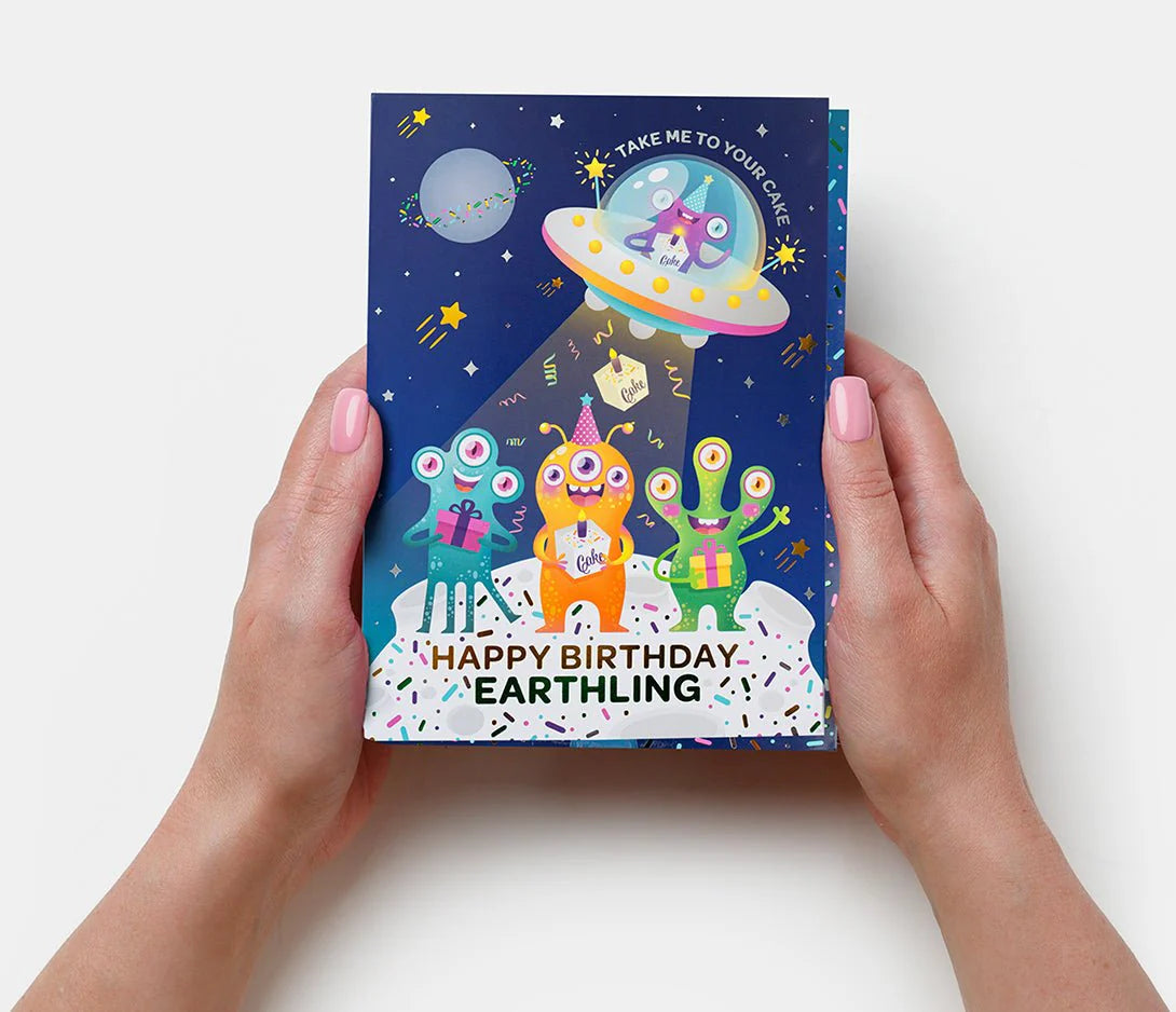Alien Birthday Cake Card by Lupitas Gift And Party Supplies