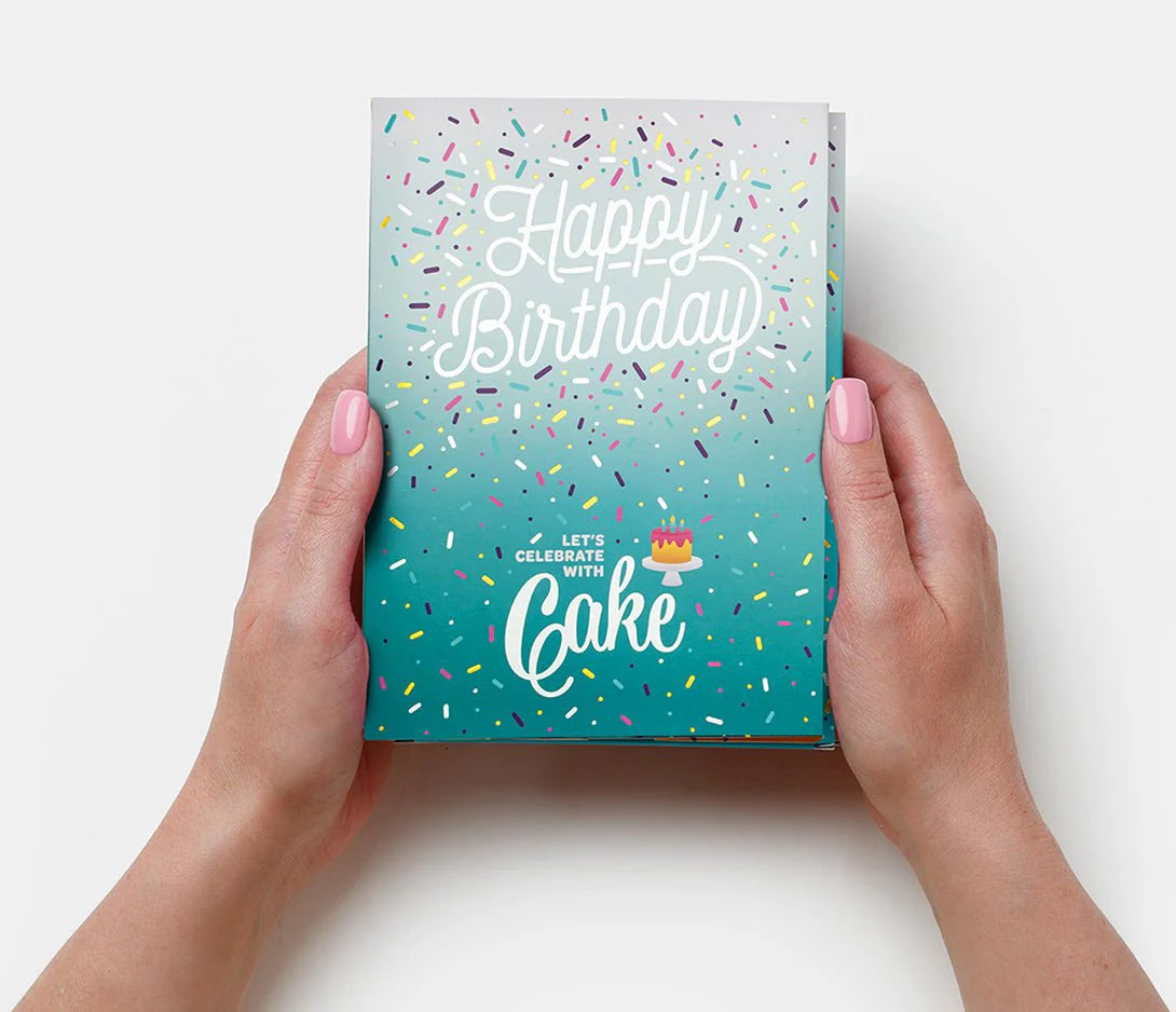 Birthday cake card teal design side view by Lupitas Gift And Party Supplies