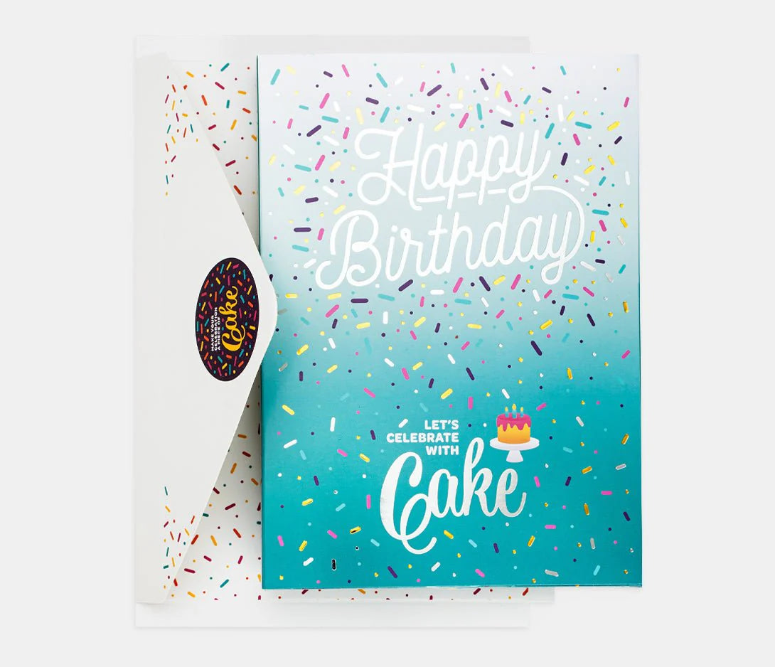 Teal birthday cake card open detail by Lupitas Gift And Party Supplies