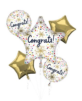 Lupitas Gift And Party Supplies Congrats Multi Color Celebration Balloon Bouquet with helium-filled foil balloons