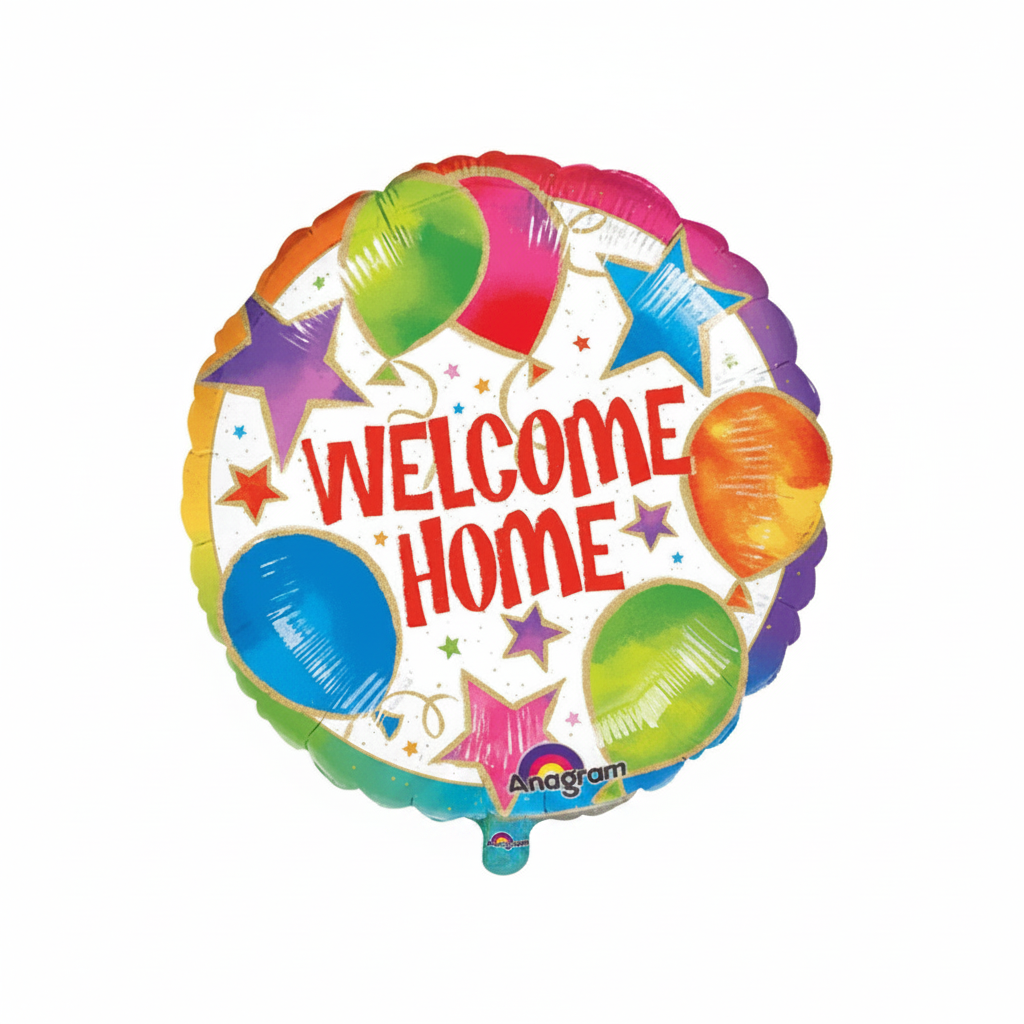 Round Welcome Home foil balloon by Lupitas Gift And Party Supplies